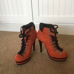 Orange High Heel Platform Lace Up Boot